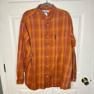 Columbia Men's Orange Plaid Shirt Long sleeved Button Down Size XL GUC